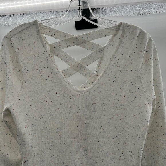 It's Our Time Women's Lightweight Sweater Criss Cross Back Speckled Sz Small New - Picture 2 of 9